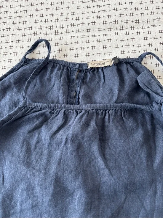 Lungo L’Arno Spaghetti-Strap Sundress, 100% linen, navy, bow on neck, size L - Picture 6 of 7